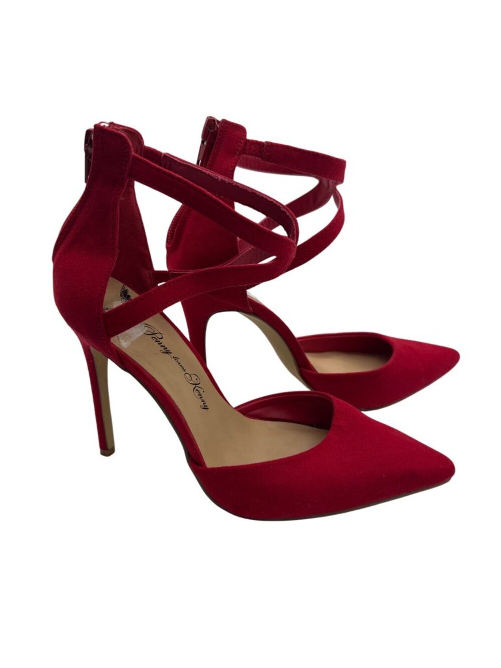 Penny Loves Kenny Size 7 Velvet Zip Back Dressy Party High Heels Red - Picture 5 of 12